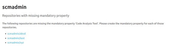 Overview of all repositories for which a mandatory property is missing