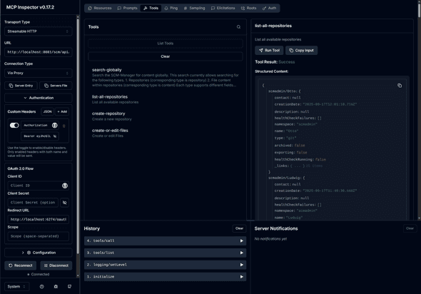 Screenshot of MCP Inspector in a web browser