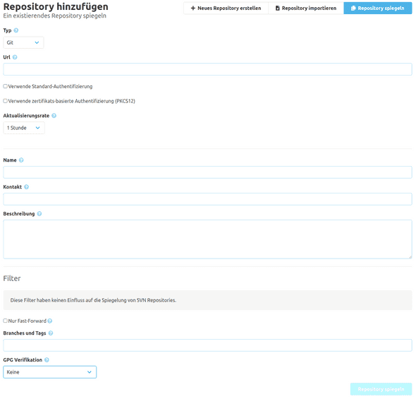 Repository Spiegeln Dialog in SCM-Manager