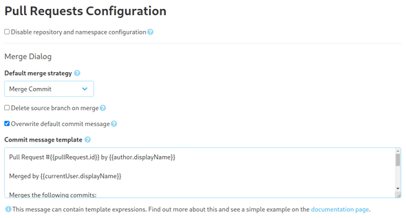 Configuration of the default commit message