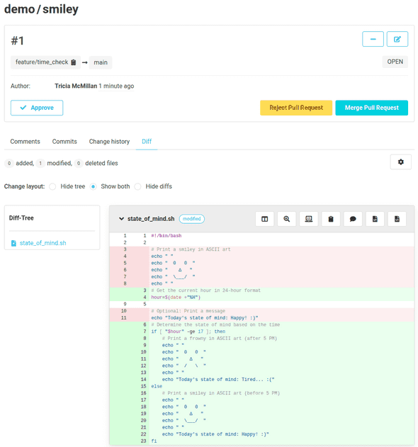 Screenshot of the resulting pull request