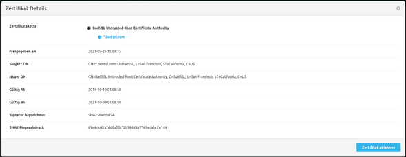 Certificate modal