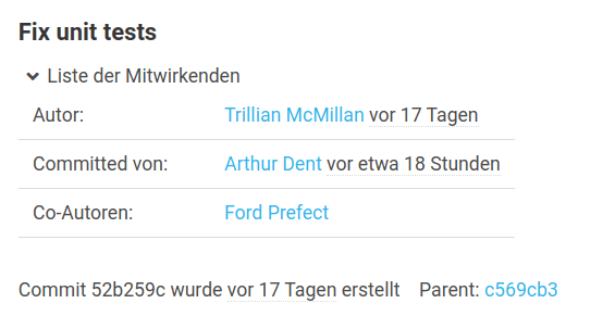 Beispiel für die Mitwirkenden in der Detail-Ansicht eines Commits