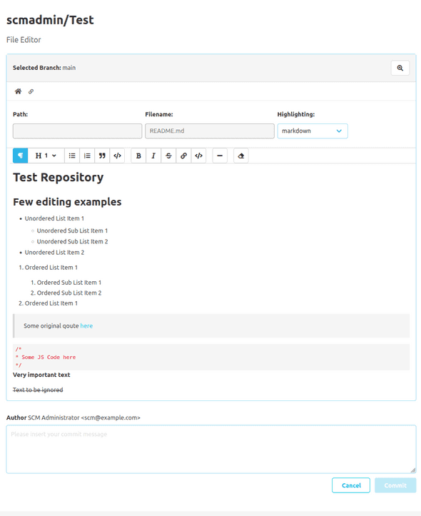 Screenshot of the rich text editor