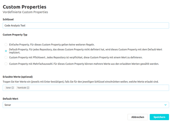 Anlegen eines Custom Properties mit Default-Wert