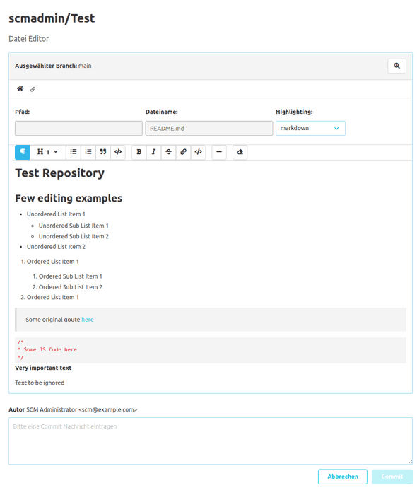 Screenshot des Rich-Text-Editors