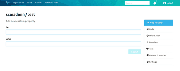 Unfilled view for creating a new custom property