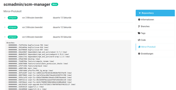 Mirror Log in SCM-Manager for a repository