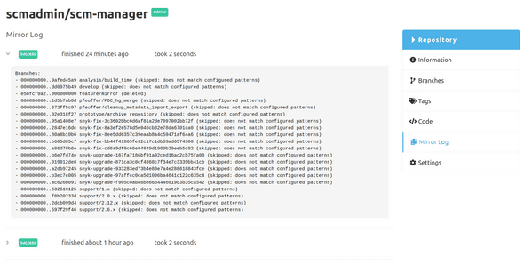 Log for a mirrored repository from the Repository Mirror Plugin