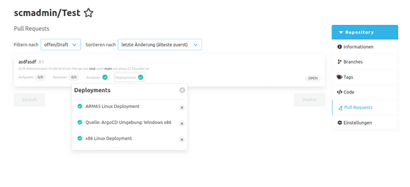 Deployments in der Pull Request Übersicht