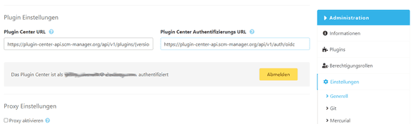 Einstellungen, Plugin-Center mit der cloudogu platform verbunden, Button zum Lösen der Verbindung