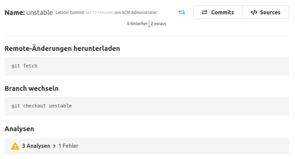 Status in den Branch Details