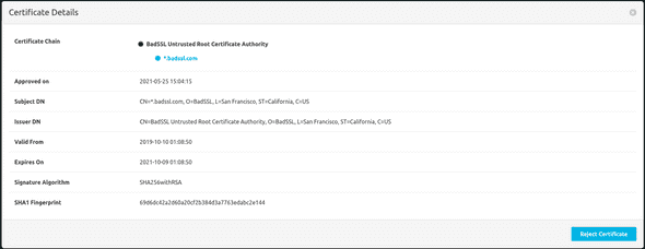 Certificate modal