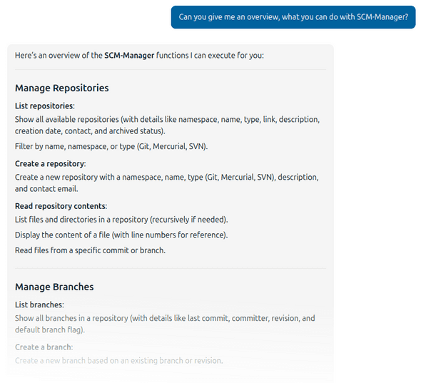 Screenshot of an AI answer to the question, what functionality is available