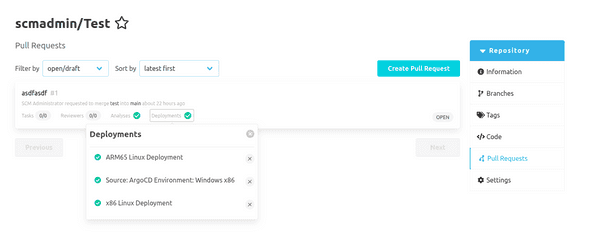 Deployments in the pull request overview