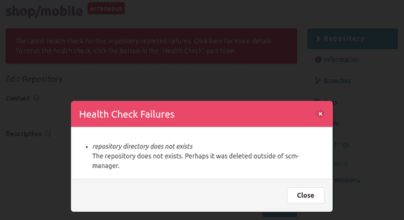SCM-Manager health check details in settings dialog