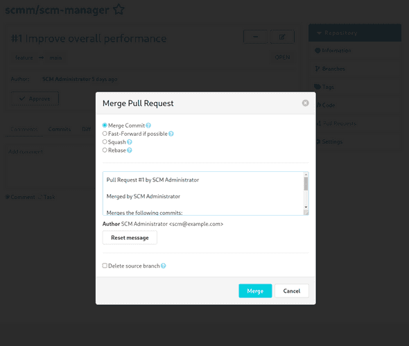 Applied template in a merge dialog