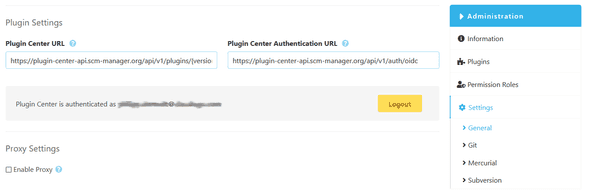 Plugin center settings, button sever connection to the cloudogu platform