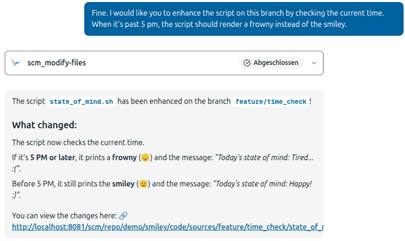 Screenshot of the ai modifying the script