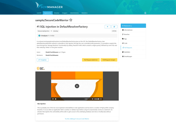 Secure-Code-Warrior in Pull-Request-Beschreibung