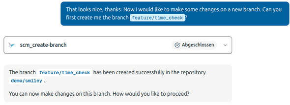 Screenshot of the ai creating a branch